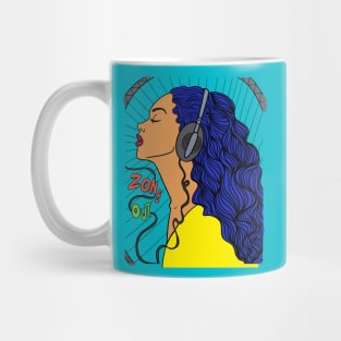 Girl listening to the music with headphone Mug